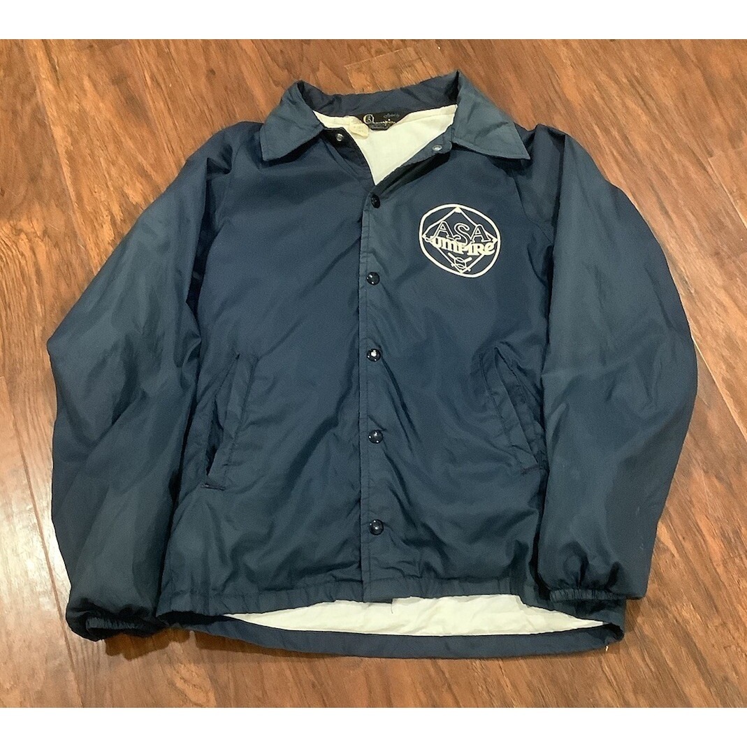 Vintage 70's Champion Asa Umpire Windbreaker Mens Small Navy Blue Snap Lined